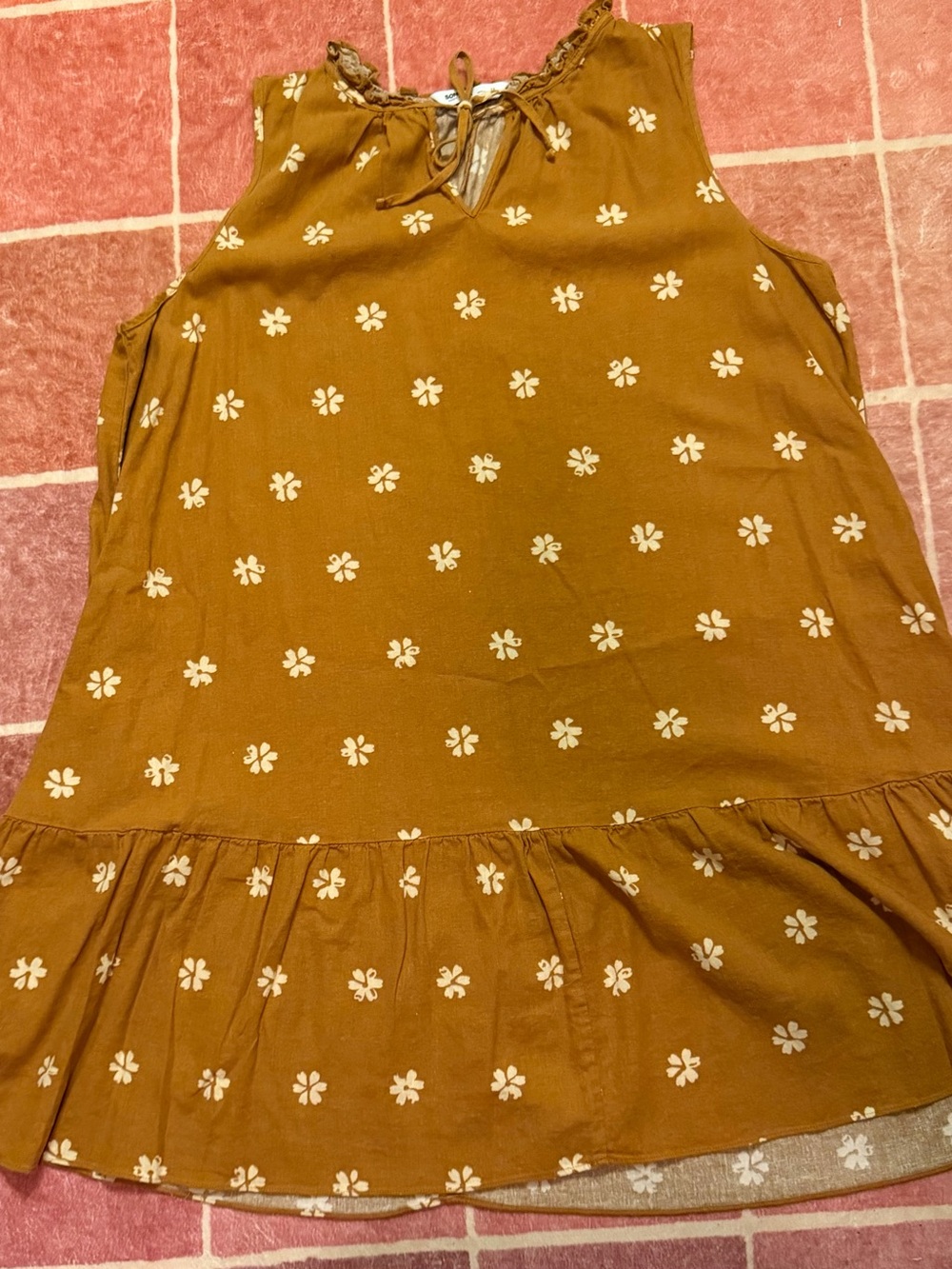 Sonoma Mustard Yellow Mini Dress with White Floral Motif